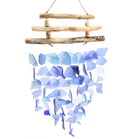 Windspiel aus recyceltem Glas – All Blues 30x70cm