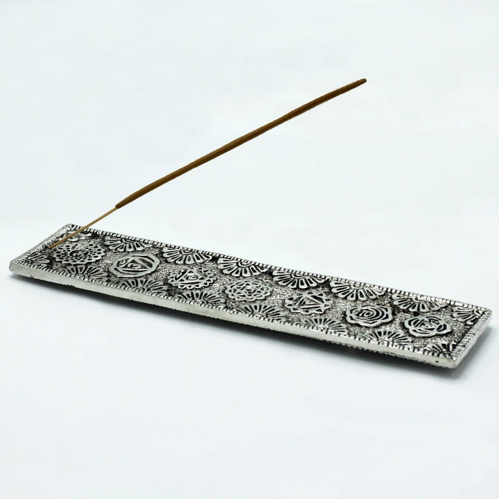 Chakra-Räucherstäbchenhalter, lang, 23 cm, aus poliertem Aluminium