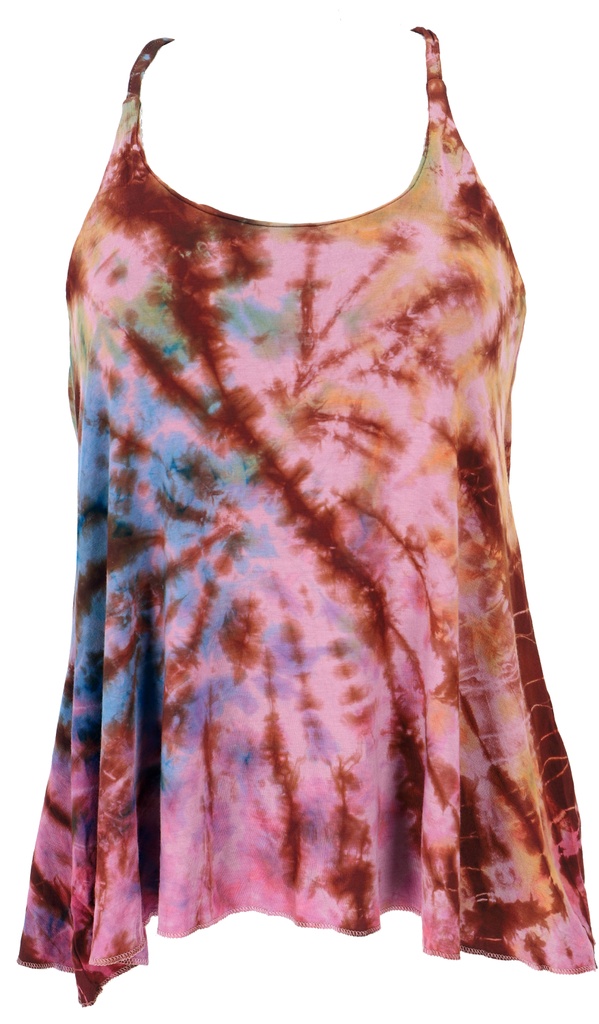 Sommerliches Boho Batik Top, Unikat lockeres Yogatop - rosa/braun