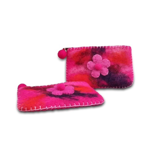 [156851] Filz-Etui 'rosa Blume' multicolor B 16 cm, H 10 cm Aus Nepal